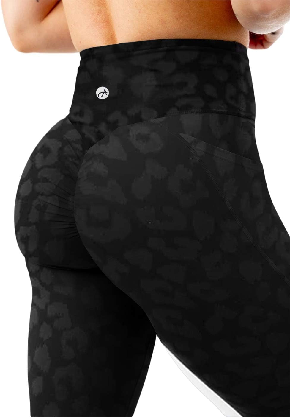 Women'S Booty Scrunch Workout Sports Leggings Butt Lifting Ruched Yoga Pants with Pockets (Leopard, Medium)