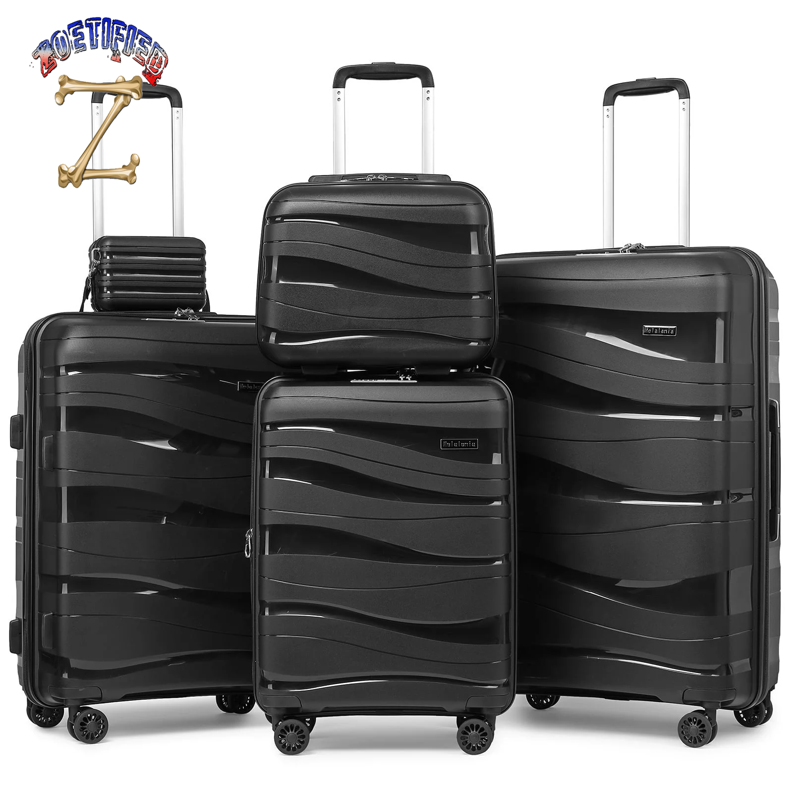 5 Piece Luggage Set PP Hardside Spinner Luggage - (Expandable Carry-On Suitcase20")( 24" 28")-Brown