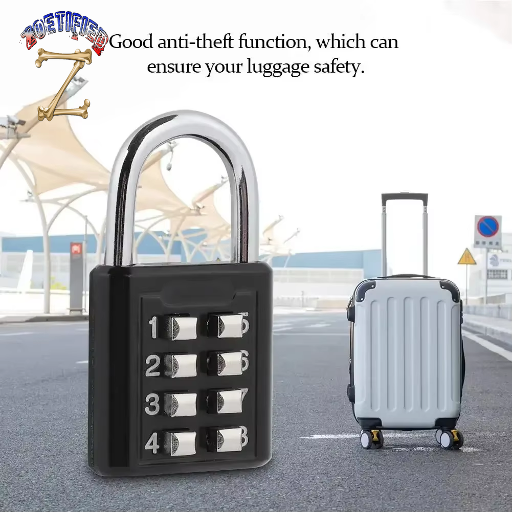 8-Digit Password Padlock Zinc Alloy Waterproof and Rustproof Travel Suitcase Lock Outdoor Waterproof Combination Padlock Anti-Theft Loc