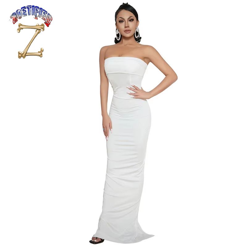 Fashion Vintage Dress for Women Off-Shoulder Sleeveless Party Elegant Strapless Bodycon Dress Sexy Robe Nightclub