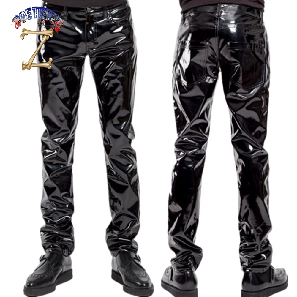 Shiny PVC Latex Trousers Men Motorcycle Black Mens Pants Fashion Faux Leather Riding Waterproof Motor Biker Male Street Pants