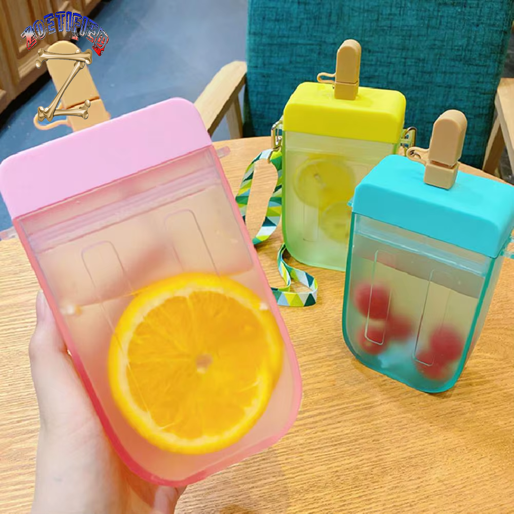 300ML Cute Straw Cup Popsicle Water Bottle Outdoor Juice Drinking Water Bottle Suitable for Adult Children with Rope