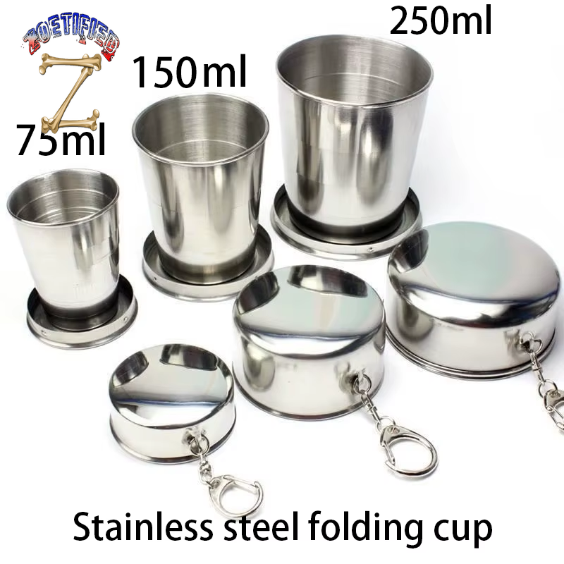 250Ml Stainless Steel Retractable Cup Outdoor Travel Toiletry Cup Portable Creative Compression Cup Mini Handy Cup Folding Cup