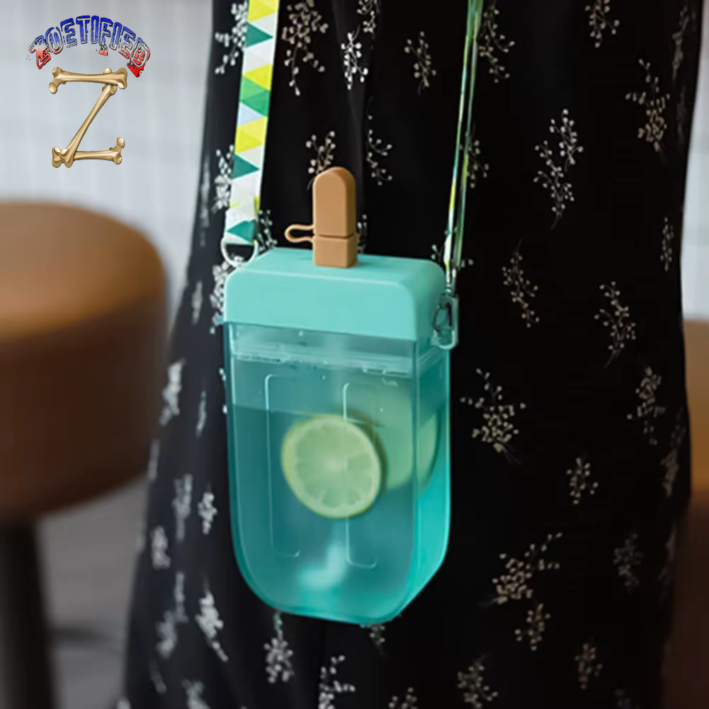 300ML Cute Straw Cup Popsicle Water Bottle Outdoor Juice Drinking Water Bottle Suitable for Adult Children with Rope