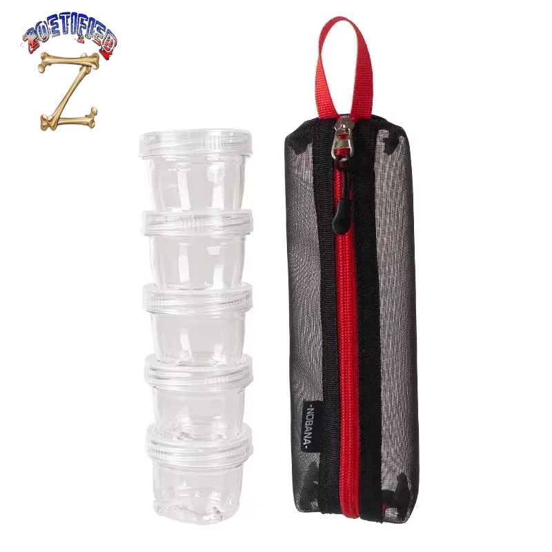 Portable Travel Camping Spice Kit Spice Container Bag with 5 Clear Seasoning Bottles Travel Spice Holder Condiment Container Set