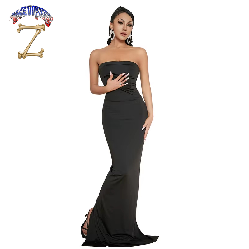 Fashion Vintage Dress for Women Off-Shoulder Sleeveless Party Elegant Strapless Bodycon Dress Sexy Robe Nightclub