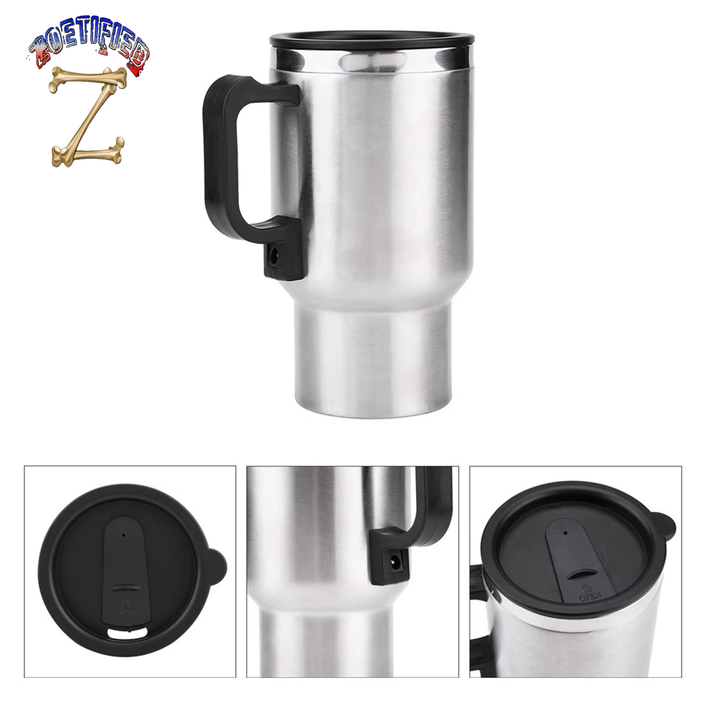 1Pcs 450Ml Stainless Steel Car Electric Kettle In-Car Kettle Travel Thermoses Heating Water Bottle Camping Travel Heated Coffee