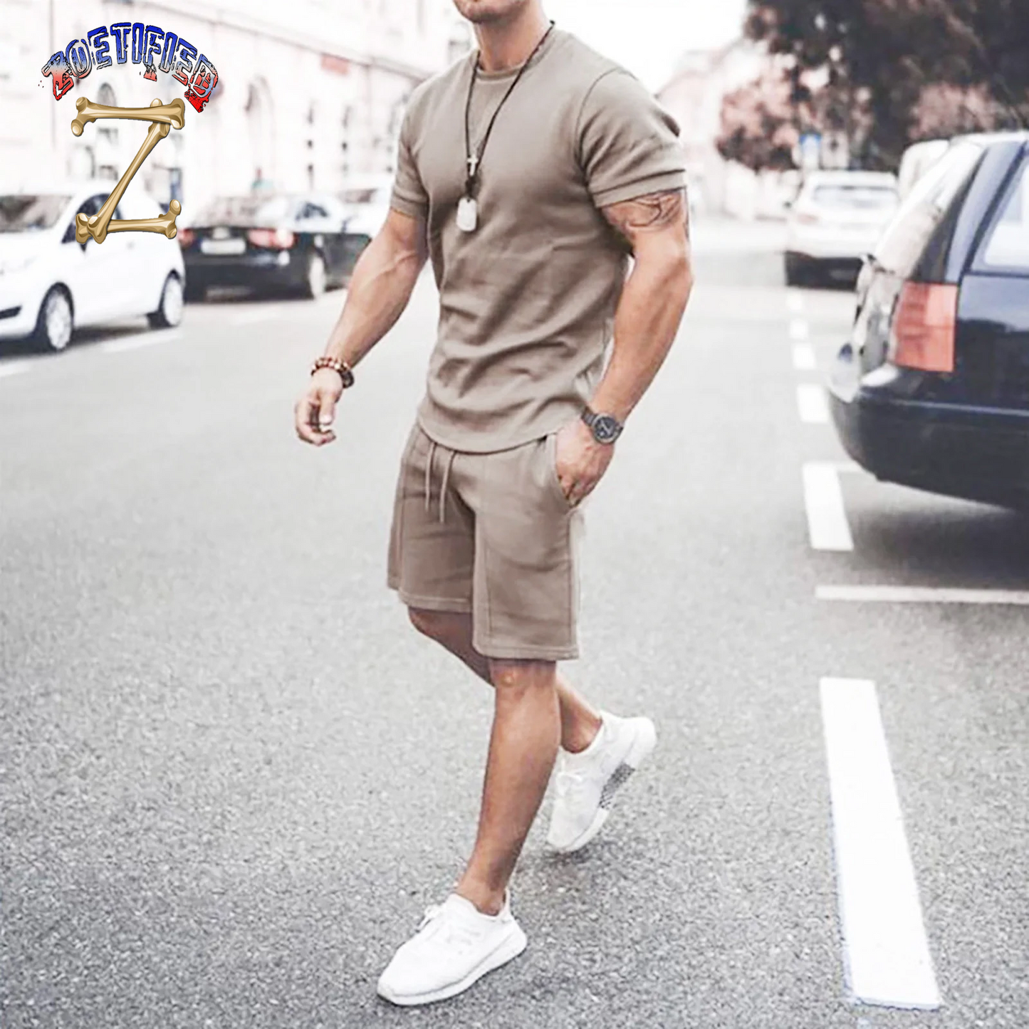 Men'S Short Sleeve T-Shirt and Shorts Set Sport Casual Crew Neck Muscle Sportswear 2 Piece Tracksuit Summer Outfits