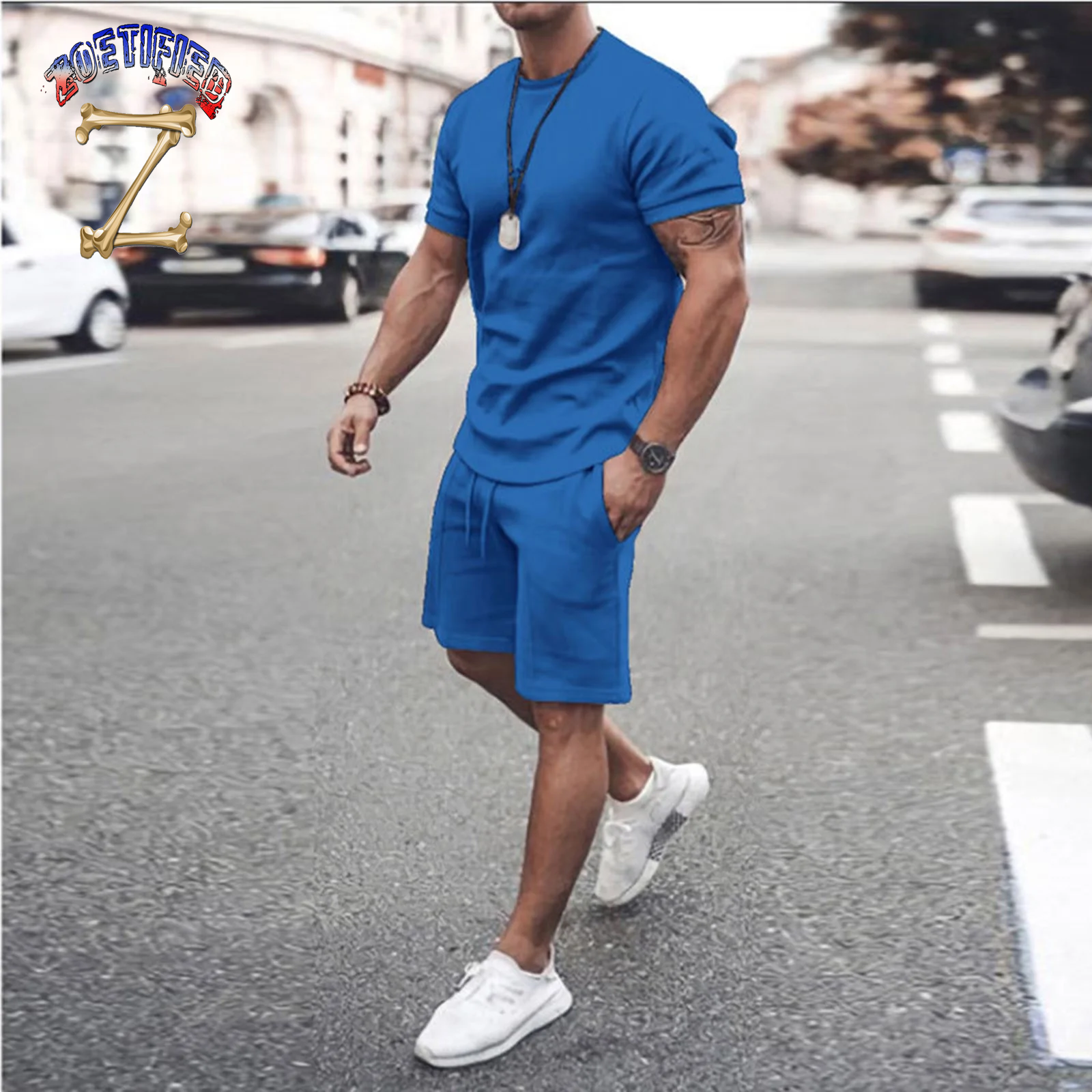 Men'S Short Sleeve T-Shirt and Shorts Set Sport Casual Crew Neck Muscle Sportswear 2 Piece Tracksuit Summer Outfits