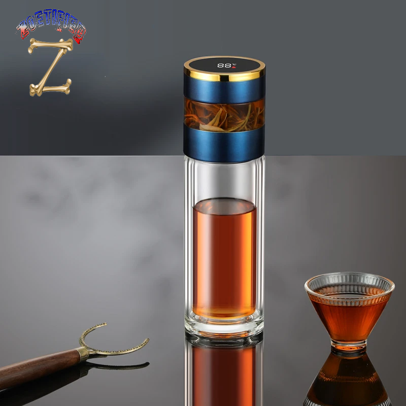 Tea Infuser Vacuum Flask Temperature LED Display 450Ml Insulated Cup Stainless Steel Tumbler Thermos Bottle Travel Coffee Mug