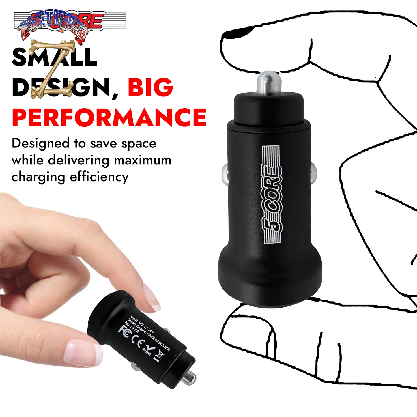 5 Core USB Car Charger Cigarette Lighter Adapter Dual USB Port Adapter 12/24 V Fast Charging