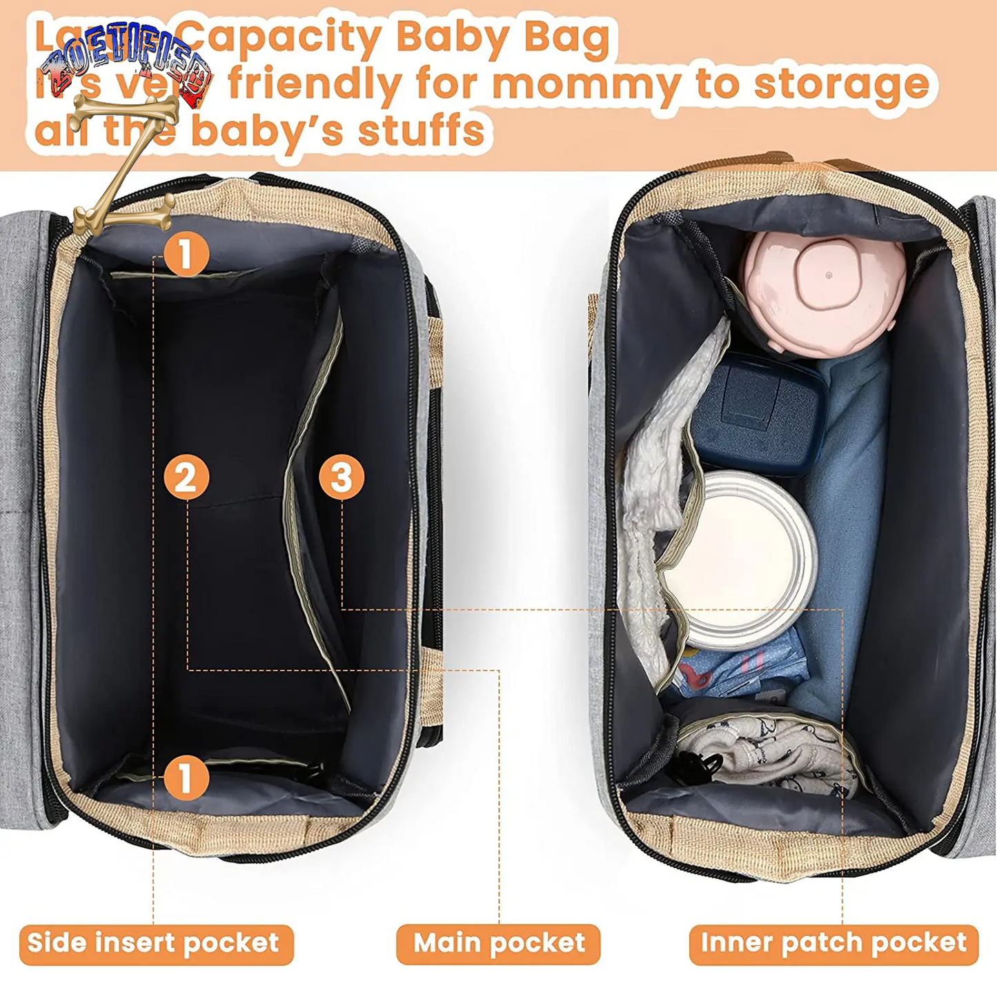 Fashionable Mommy Bag Folding Baby Bed Mother Large Capacity Portable Milk Bottle Diaper Double Shoulder Mom'S Bag