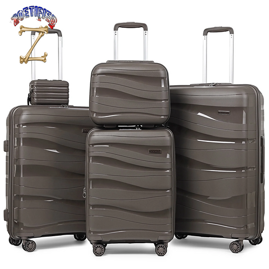 5 Piece Luggage Set PP Hardside Spinner Luggage - (Expandable Carry-On Suitcase20")( 24" 28")-Brown