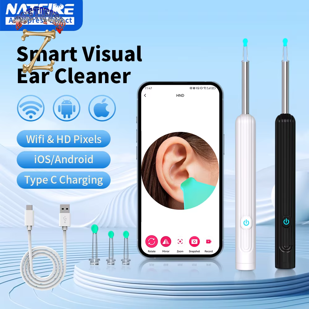 Smart Visual Ear Cleaner with Camera 1296P Ear Sticks USB C Charging Ear Wax Removal Tool WIFI Connection 6 LED Lights Earpick