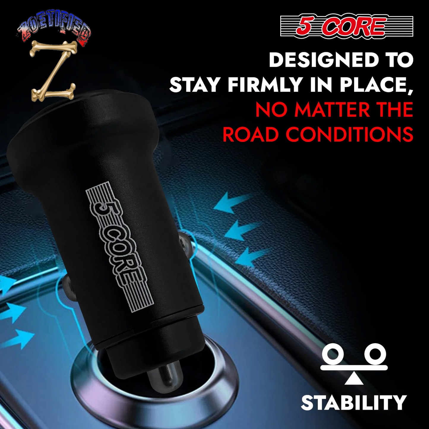 5 Core USB Car Charger Cigarette Lighter Adapter Dual USB Port Adapter 12/24 V Fast Charging