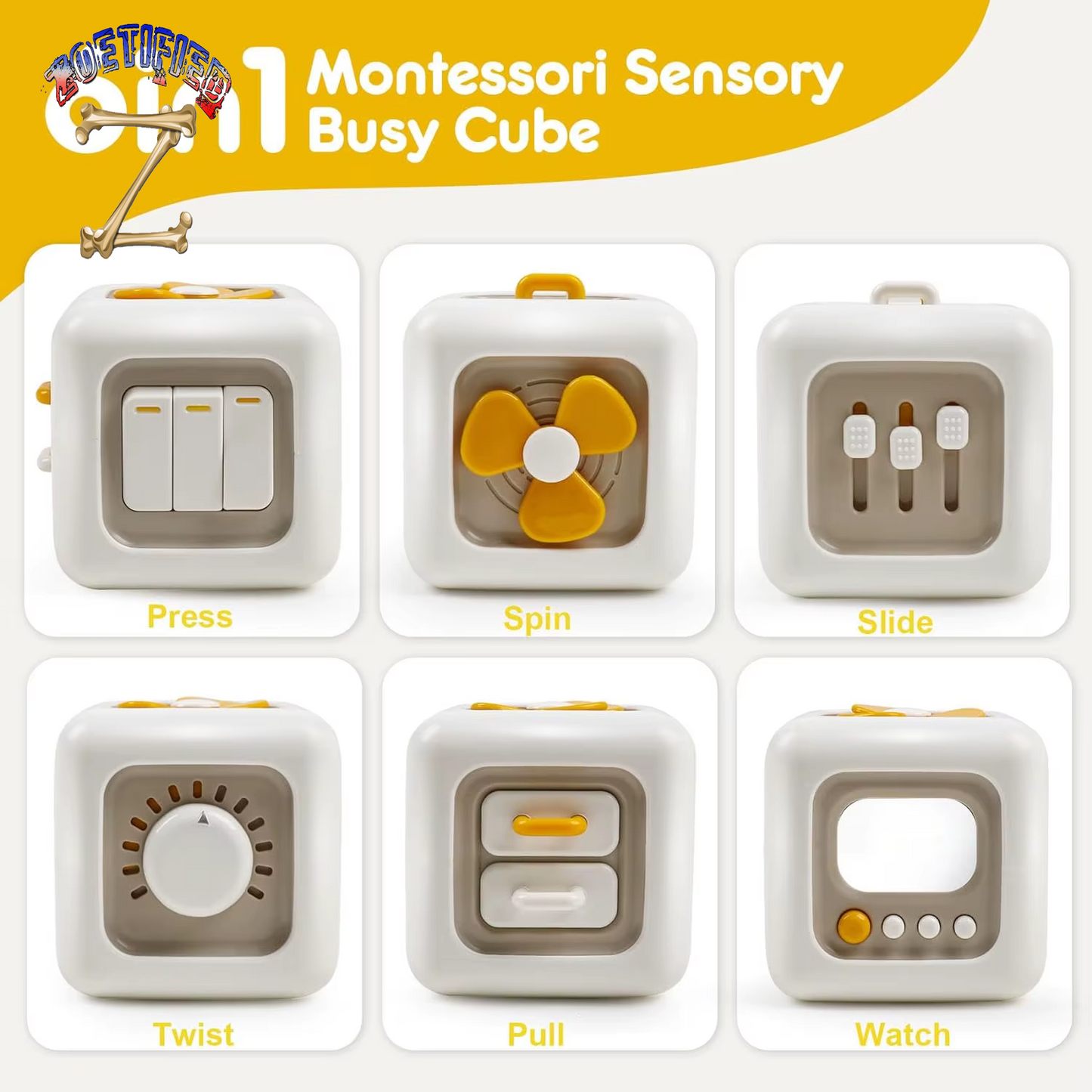 Busy Cube Montessori Toys Sensory Activity Board Learning Fine Motor Skills Travel Toy Birthday Gifts for 12-18 Months