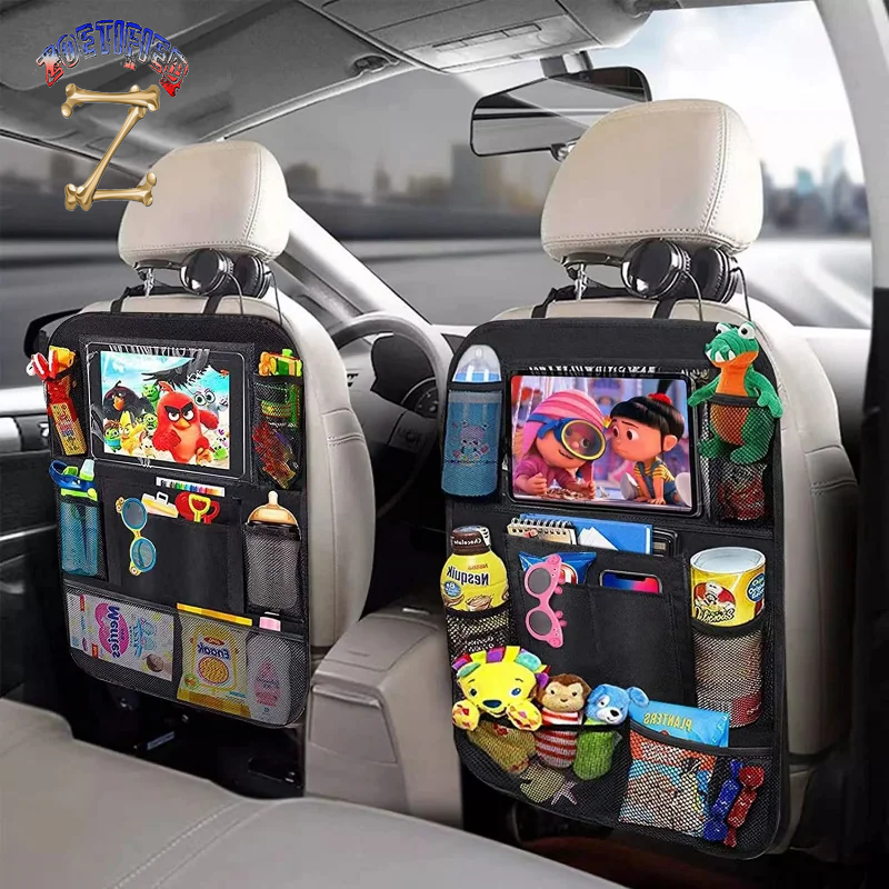 Car Back Seat Organizer with Touch Screen Tablet Holder Automatic Storage Pocket Protector for Travel