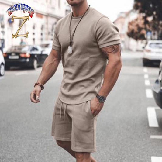 Men'S Short Sleeve T-Shirt and Shorts Set Sport Casual Crew Neck Muscle Sportswear 2 Piece Tracksuit Summer Outfits