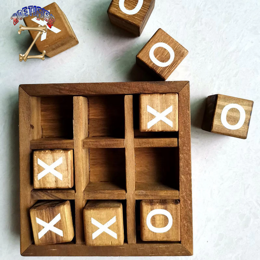 Wooden Tic TAC Toe Game Board Games Fun Indoor Brain Teaser Travel for Friends Top