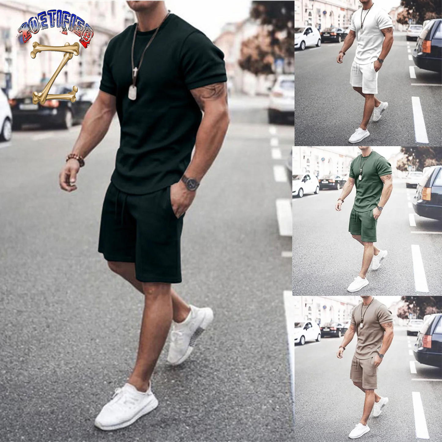 Men'S Short Sleeve T-Shirt and Shorts Set Sport Casual Crew Neck Muscle Sportswear 2 Piece Tracksuit Summer Outfits