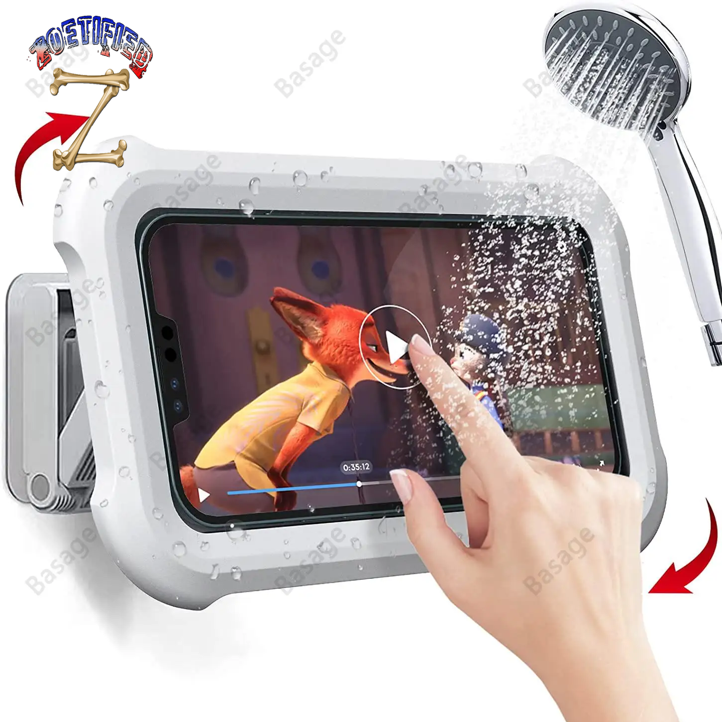 Waterproof Shower Phone Holder with 480° Rotation, Angle Adjustable, Wall Mounted Phone Holder for Bathroom Kitchen, up to 6.8In