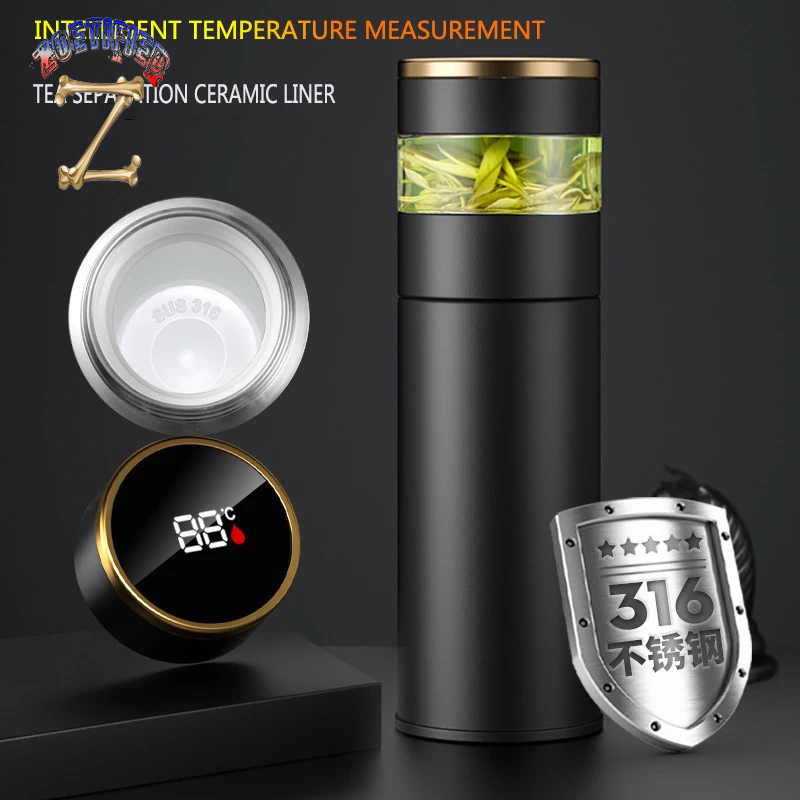 Tea Infuser Vacuum Flask Temperature LED Display 450Ml Insulated Cup Stainless Steel Tumbler Thermos Bottle Travel Coffee Mug