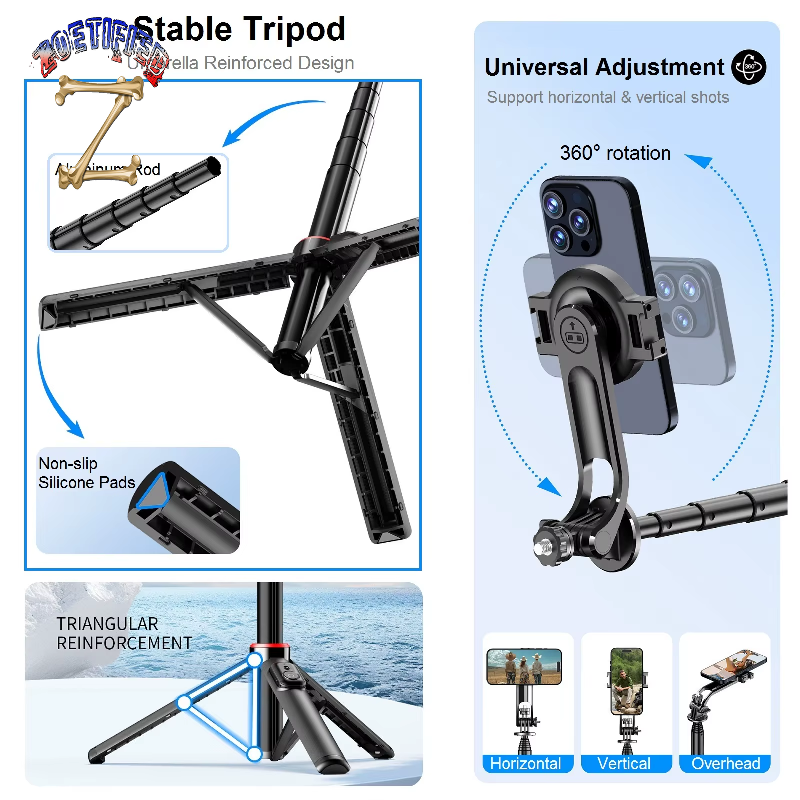 Magnetic Selfie Stick Tripod for Iphone, 51" Phone Tripod Stand Compatible with Magsafe Travel Tripod for Iphone Android Phones