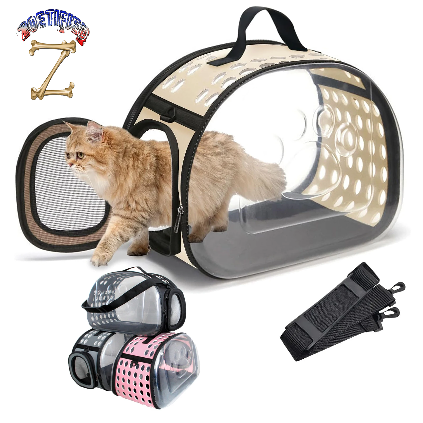 Transparent Foldable Outdoor Pet Travel Carrier Bag for Dog Cat Crossbody Portable Breathable Collapsible Travel Cat Carrier Bag