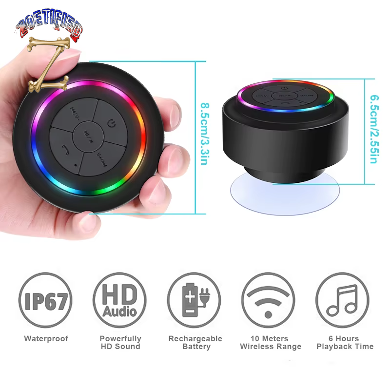 Upagrade Light Stereo Wireless Waterproof BT Speakers Adsorption Cup Shower Speaker FM Radio for Phones Laptop