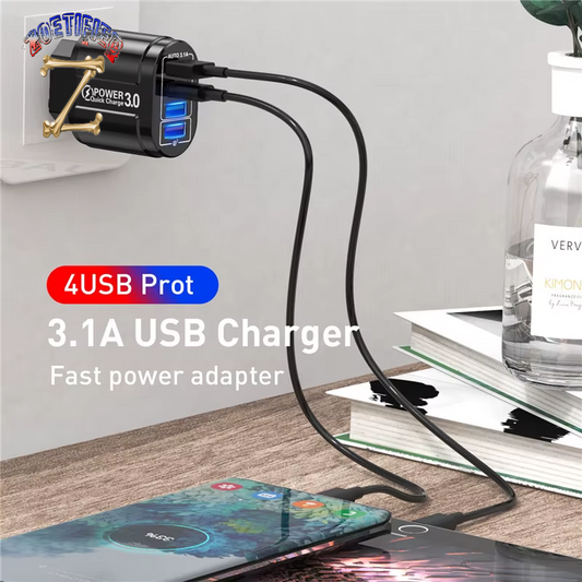 48W USB Charger Fast Charge QC 3.0 Wall Charging for Iphone 14 13 Samsung Xiaomi Mobile 4 Ports EU US Plug Adapter Travel