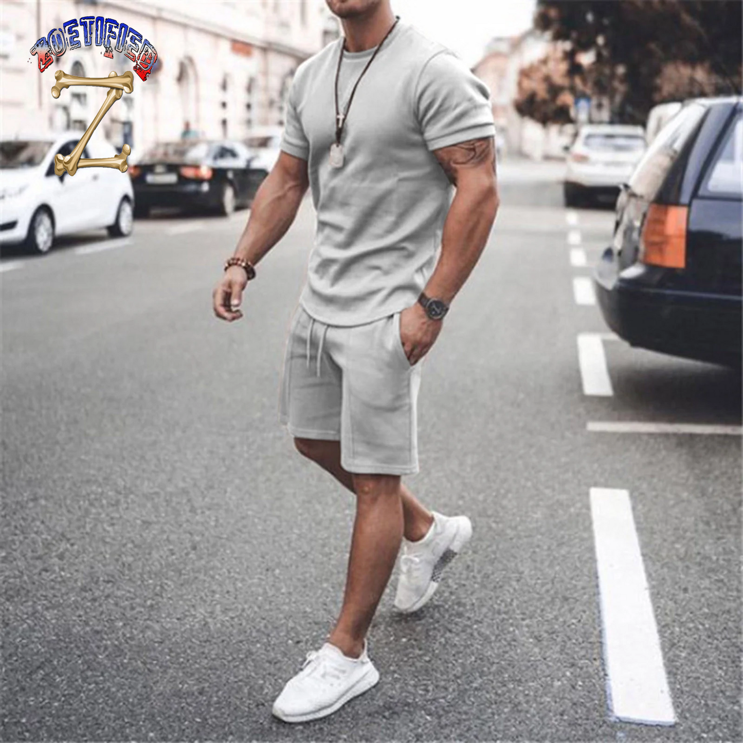 Men'S Short Sleeve T-Shirt and Shorts Set Sport Casual Crew Neck Muscle Sportswear 2 Piece Tracksuit Summer Outfits