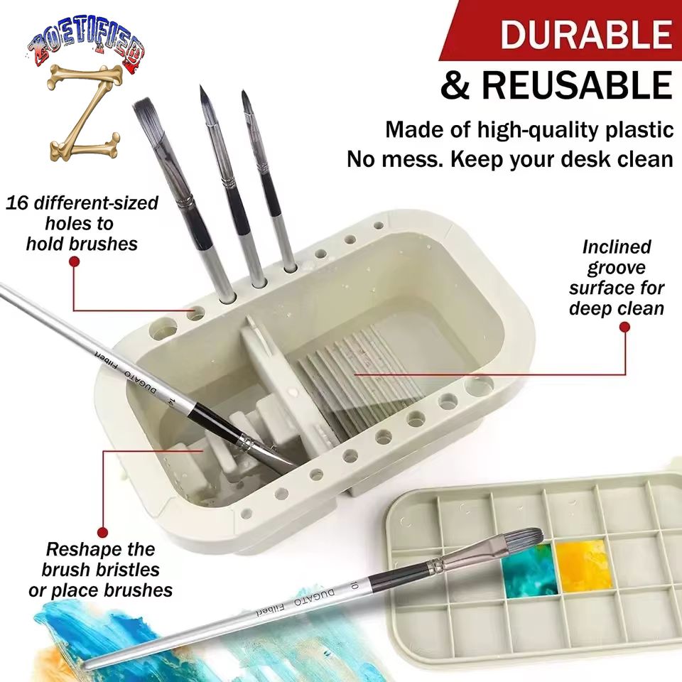 1 Set Paint Brush Cleaner Washer Multifunction Painting Brush Washing Bucket Tool Basin Holder Tray Palette Lid 2 Paint Sponges