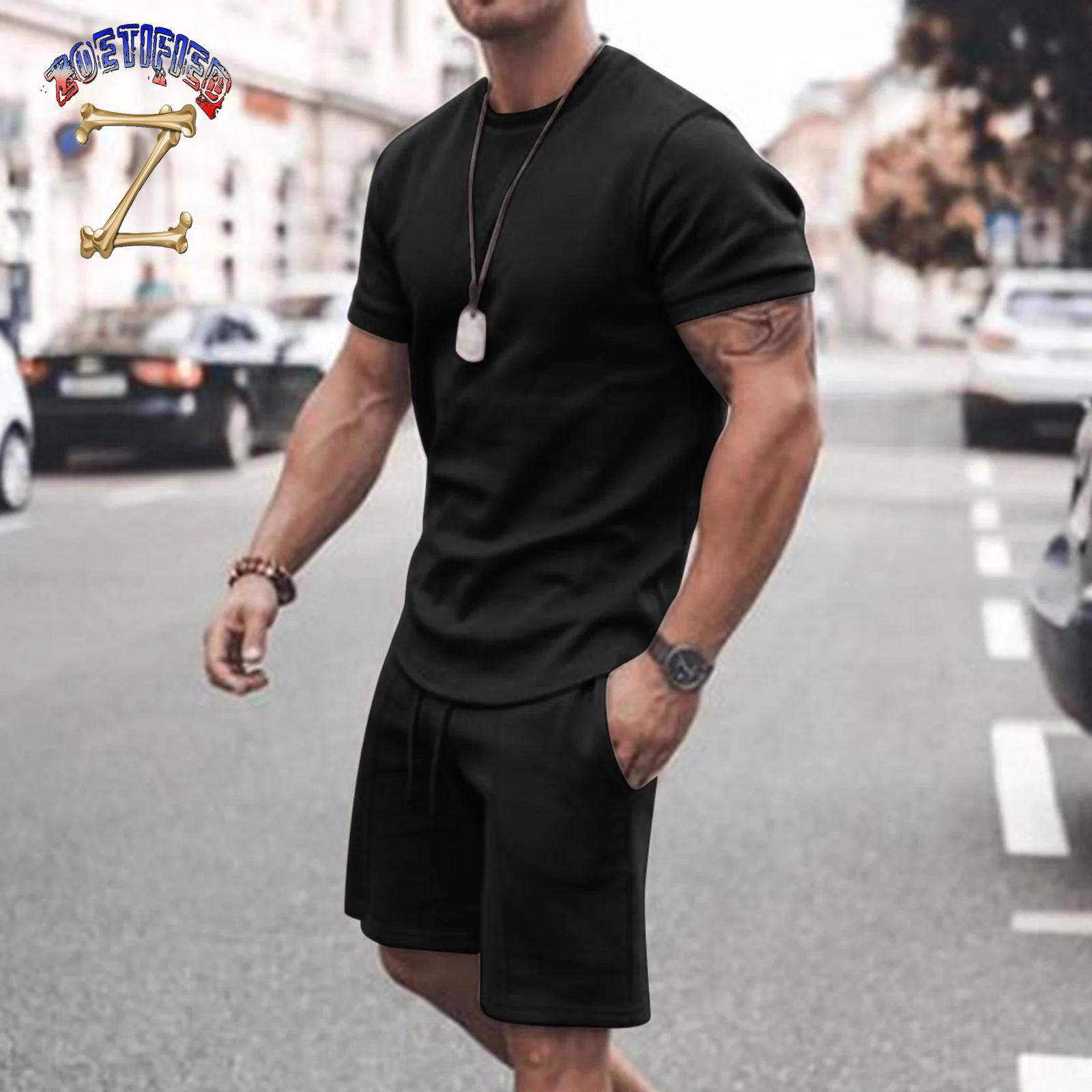 Men'S Short Sleeve T-Shirt and Shorts Set Sport Casual Crew Neck Muscle Sportswear 2 Piece Tracksuit Summer Outfits