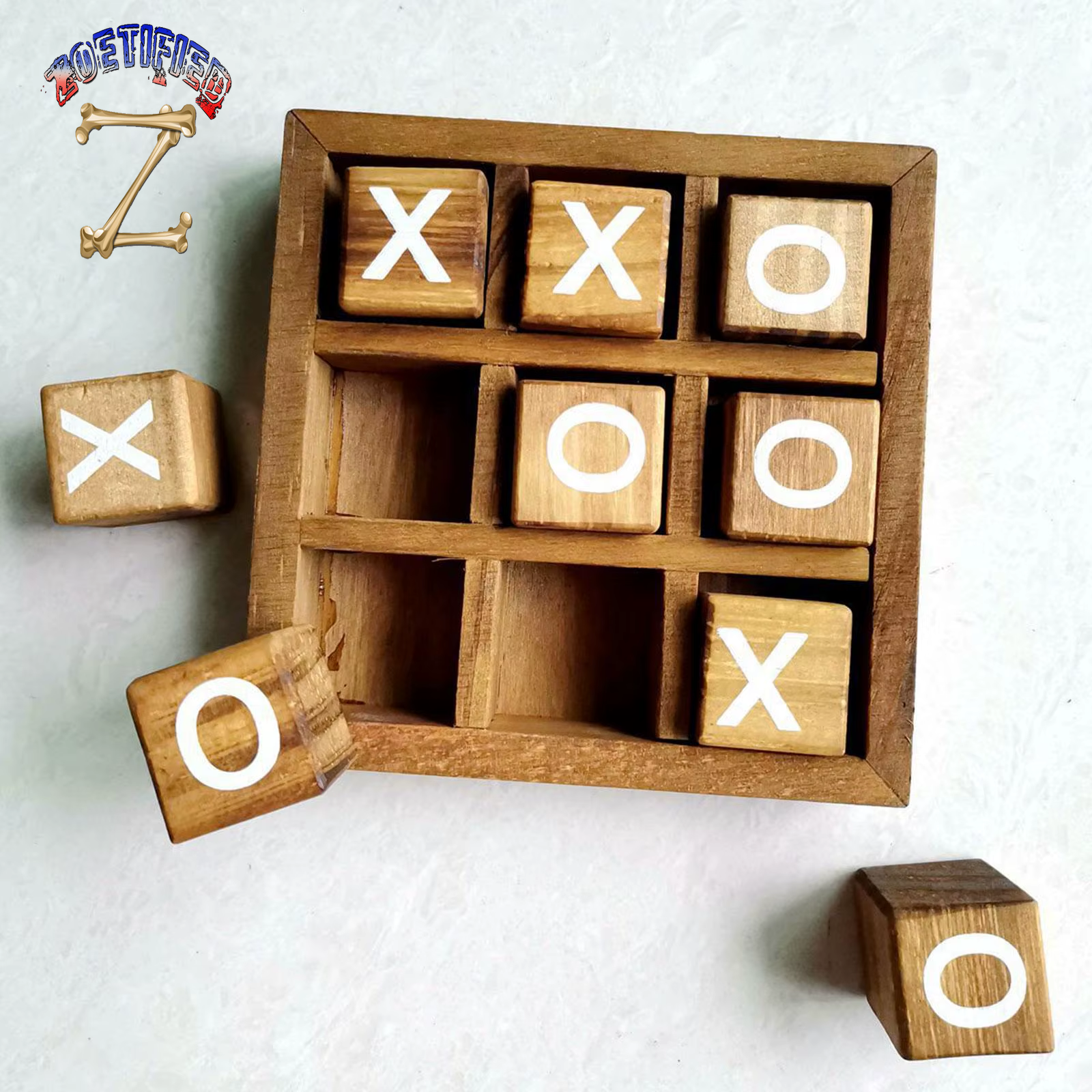 Wooden Tic TAC Toe Game Board Games Fun Indoor Brain Teaser Travel for Friends Top