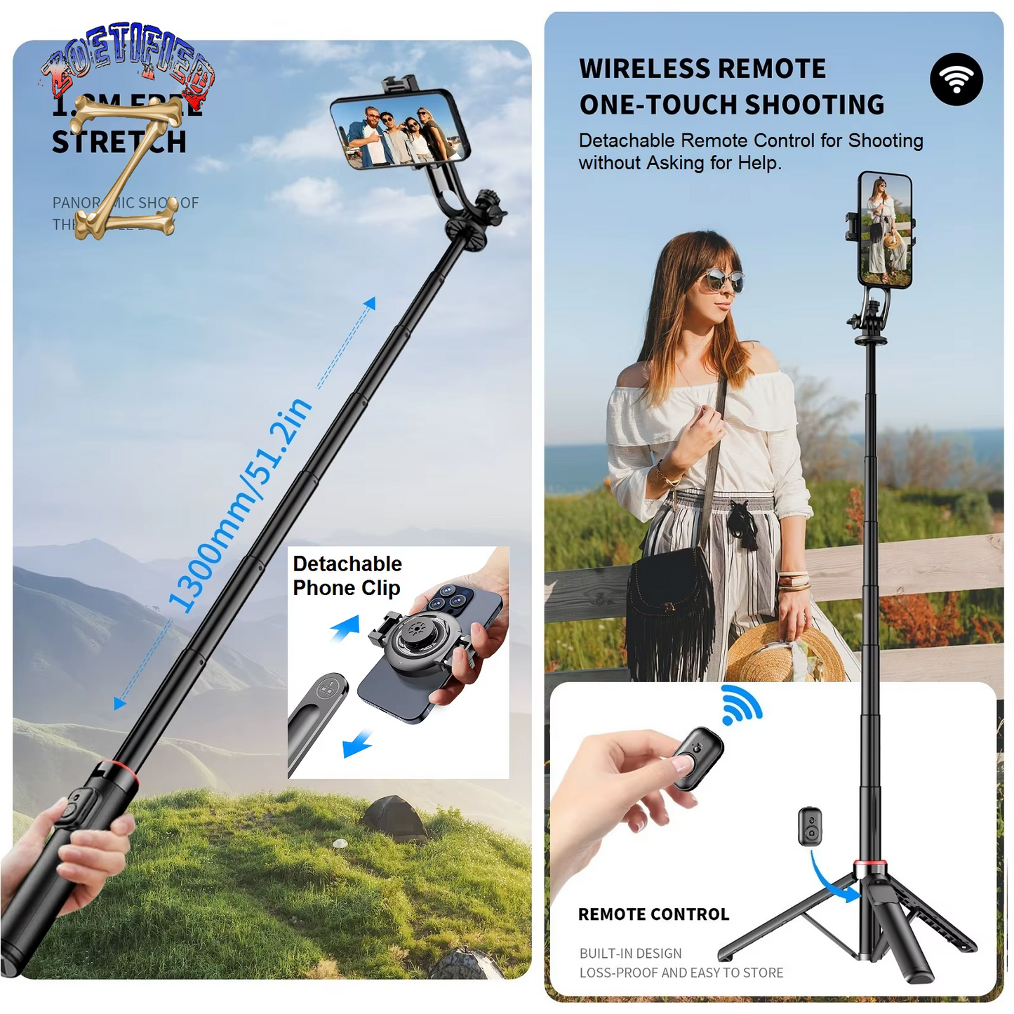 Magnetic Selfie Stick Tripod for Iphone, 51" Phone Tripod Stand Compatible with Magsafe Travel Tripod for Iphone Android Phones