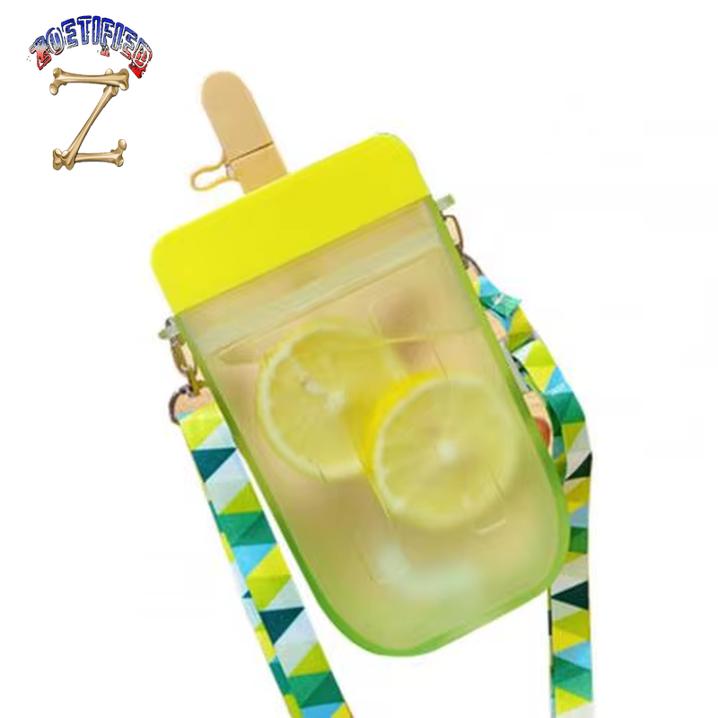 300ML Cute Straw Cup Popsicle Water Bottle Outdoor Juice Drinking Water Bottle Suitable for Adult Children with Rope