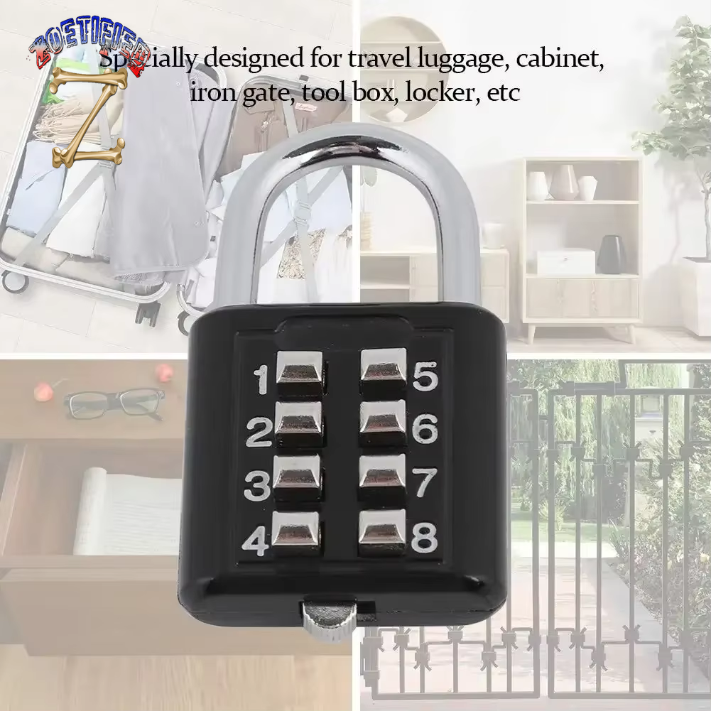 8-Digit Password Padlock Zinc Alloy Waterproof and Rustproof Suitcase Lock Outdoor Waterproof Combination Padlock Anti-Theft Loc