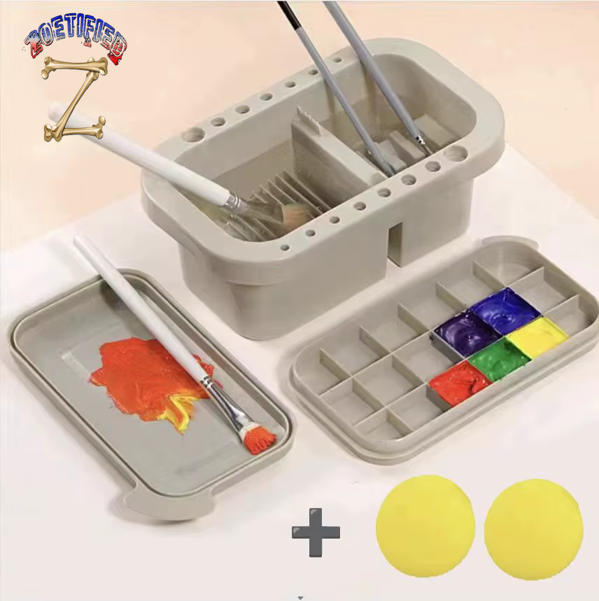 1 Set Paint Brush Cleaner Washer Multifunction Painting Brush Washing Bucket Tool Basin Holder Tray Palette Lid 2 Paint Sponges