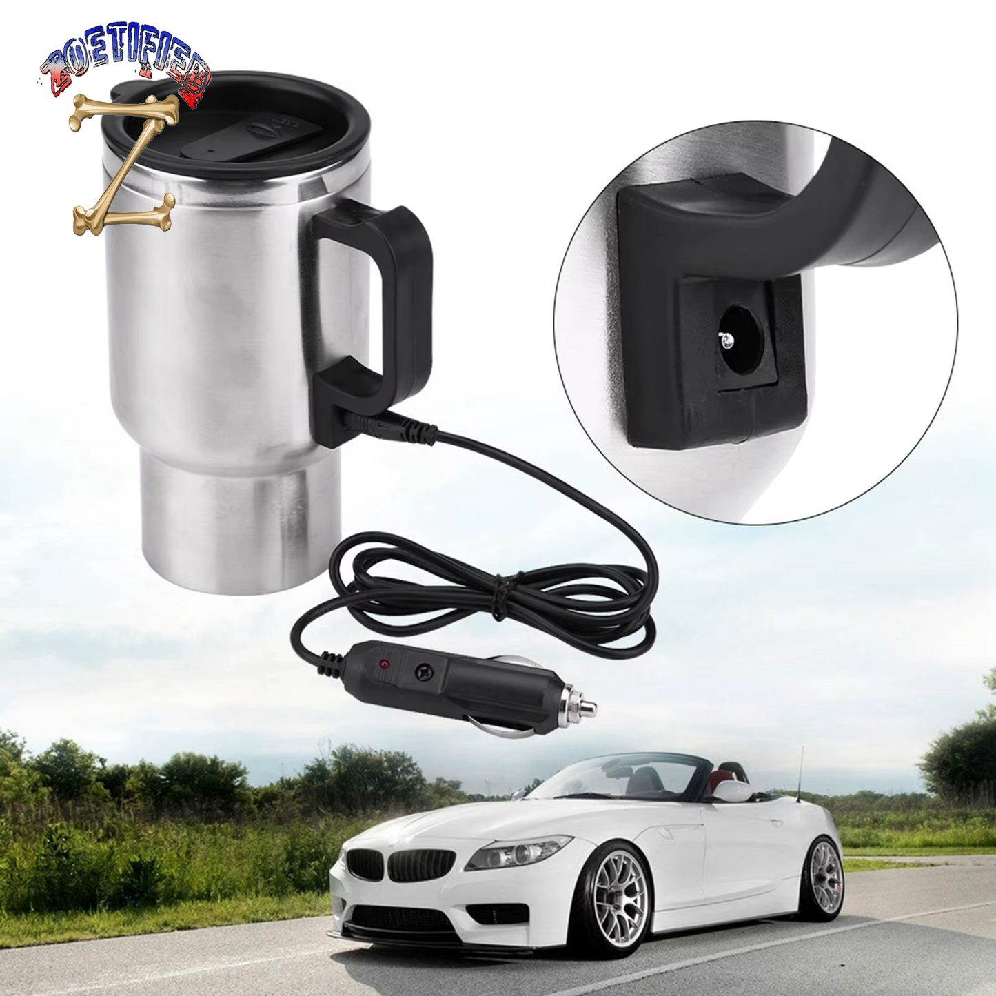 1Pcs 450Ml Stainless Steel Car Electric Kettle In-Car Kettle Travel Thermoses Heating Water Bottle Camping Travel Heated Coffee