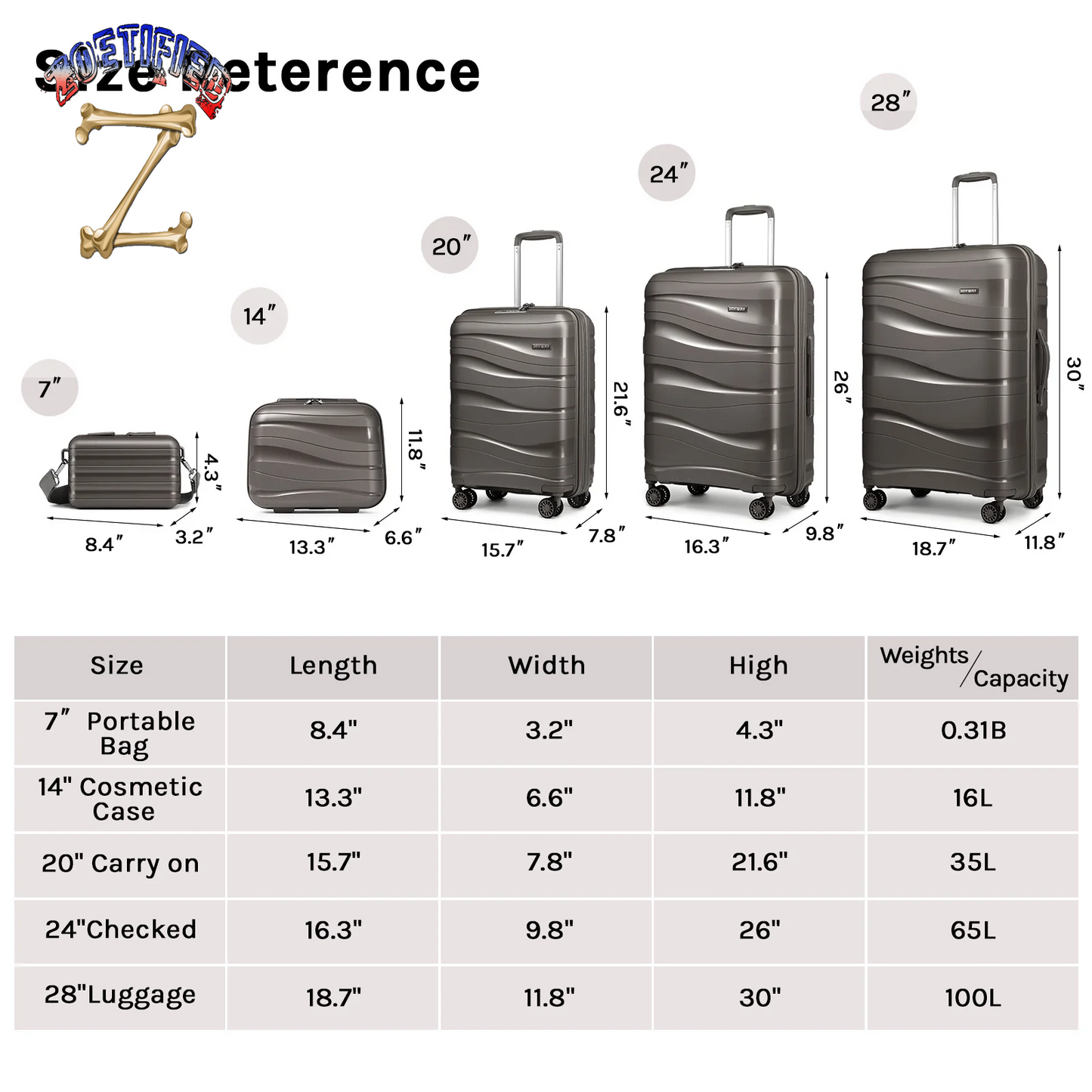 5 Piece Luggage Set PP Hardside Spinner Luggage - (Expandable Carry-On Suitcase20")( 24" 28")-Brown