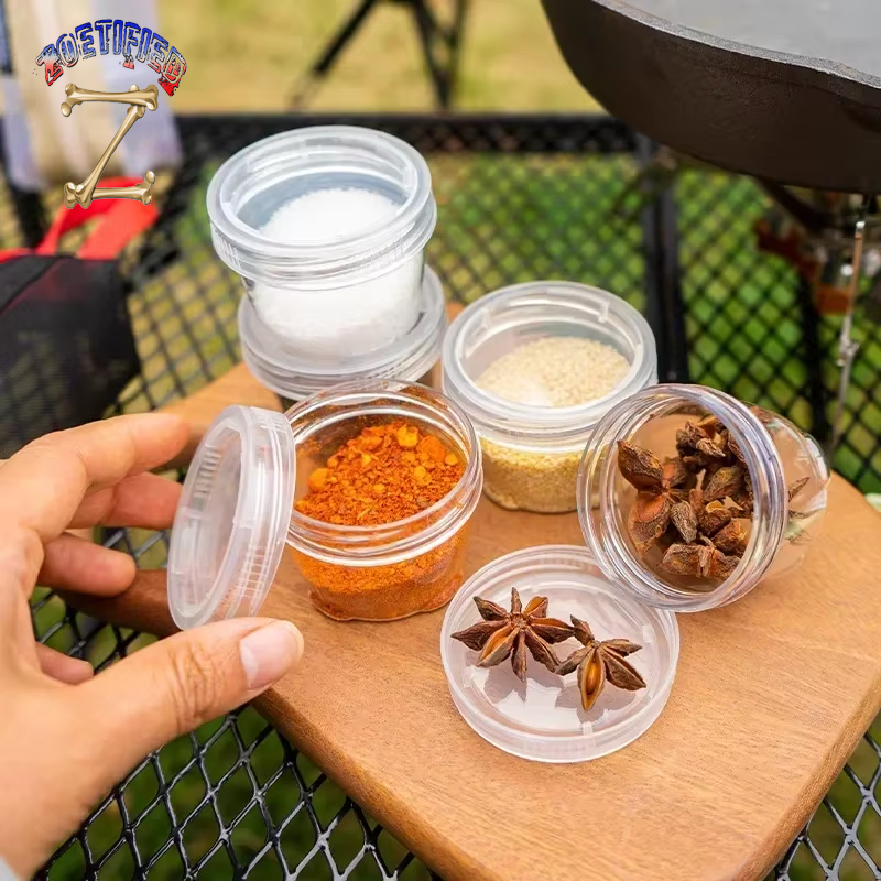 Portable Travel Camping Spice Kit Spice Container Bag with 5 Clear Seasoning Bottles Travel Spice Holder Condiment Container Set