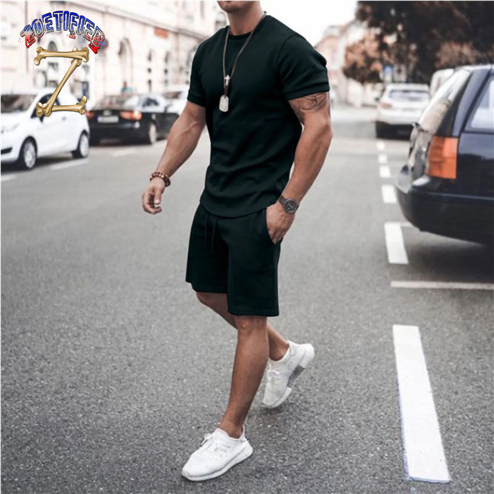 Men'S Short Sleeve T-Shirt and Shorts Set Sport Casual Crew Neck Muscle Sportswear 2 Piece Tracksuit Summer Outfits