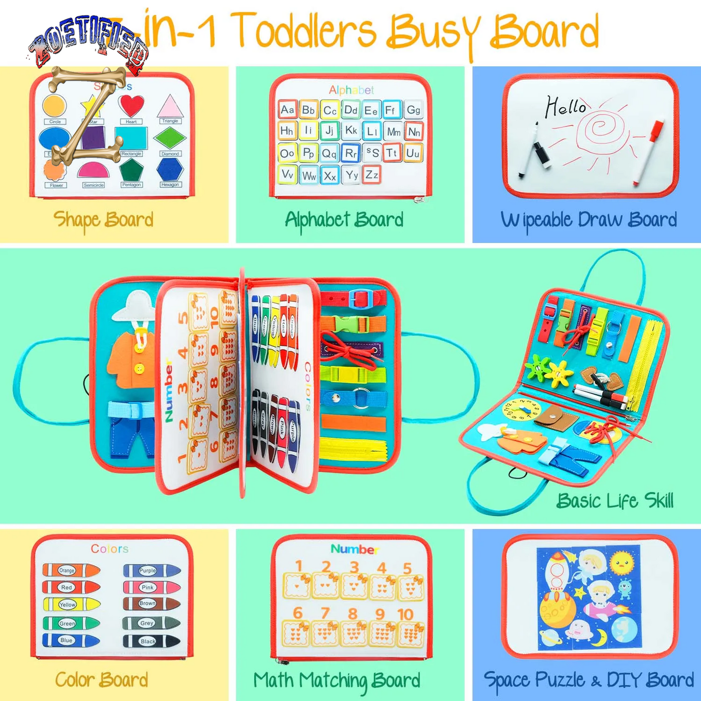 Toddler Montessori Busy Board for Ages 1-3 Busy Sensory Educational Toys Travel Toys