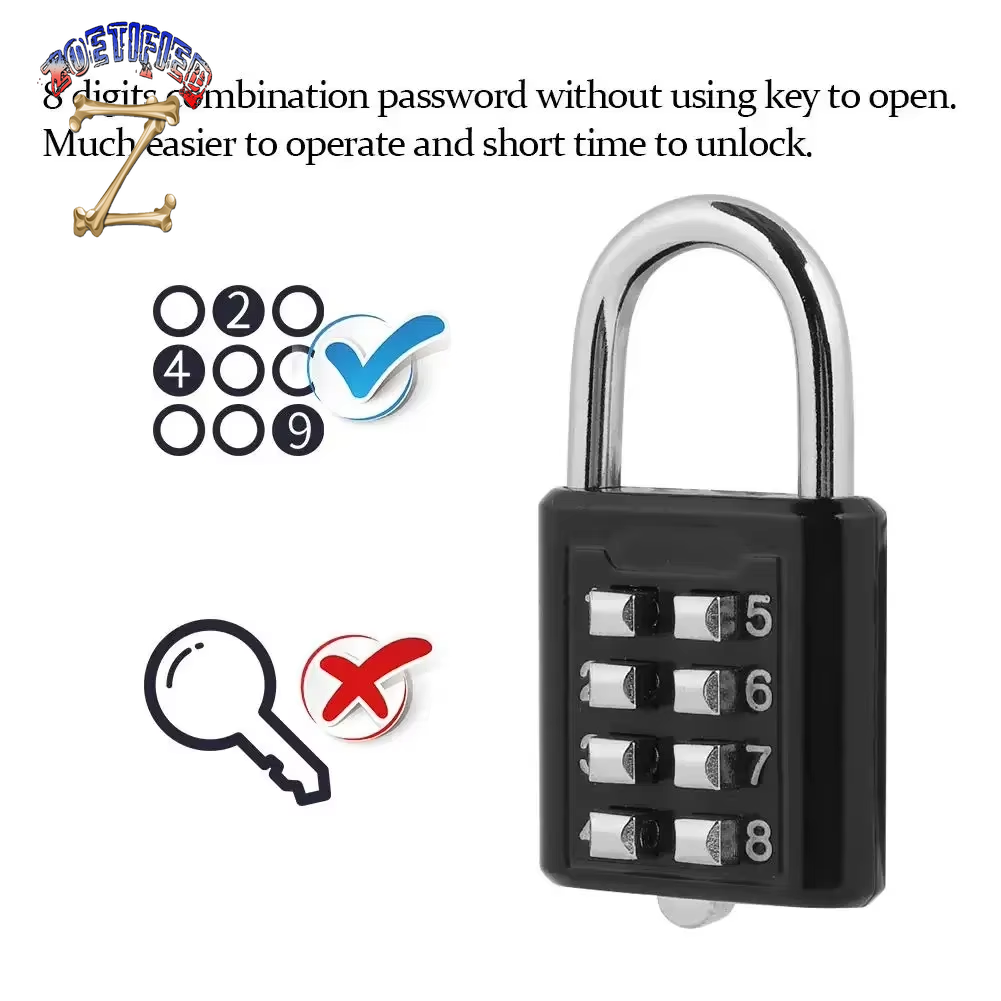 8-Digit Password Padlock Zinc Alloy Waterproof and Rustproof Suitcase Lock Outdoor Waterproof Combination Padlock Anti-Theft Loc