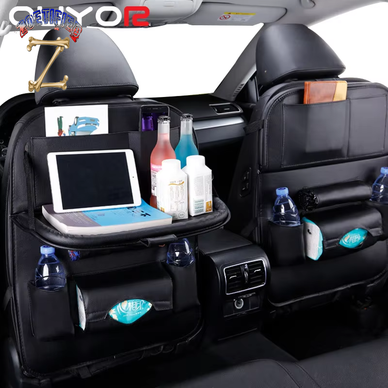 Car Seat Back Organizer Pu Leather Pad Bag Car Storage Organizer Foldable Table Tray Travel Storage Bag Auto Accessories