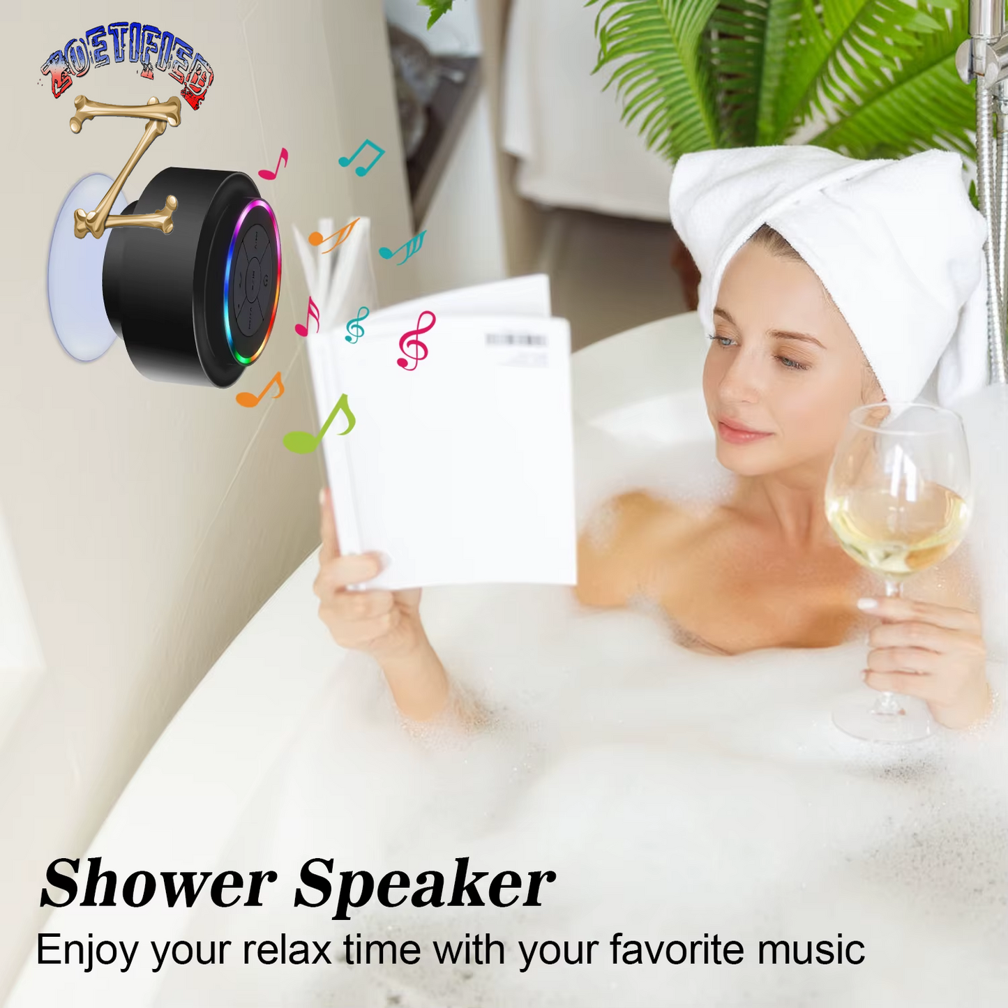 Upagrade Light Stereo Wireless Waterproof BT Speakers Adsorption Cup Shower Speaker FM Radio for Phones Laptop