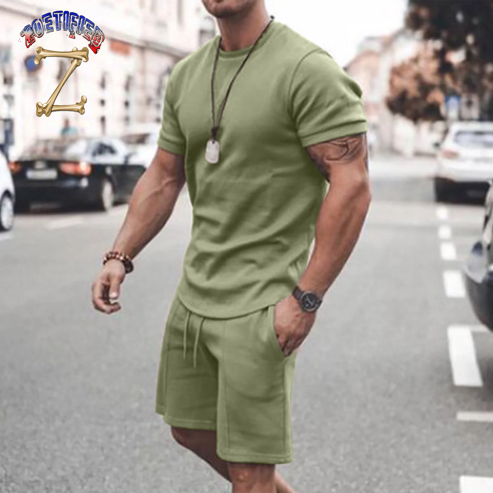 Men'S Short Sleeve T-Shirt and Shorts Set Sport Casual Crew Neck Muscle Sportswear 2 Piece Tracksuit Summer Outfits