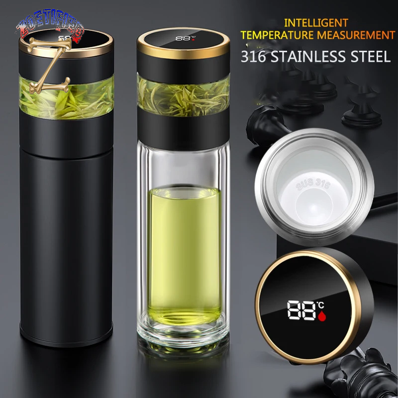 Tea Infuser Vacuum Flask Temperature LED Display 450Ml Insulated Cup Stainless Steel Tumbler Thermos Bottle Travel Coffee Mug