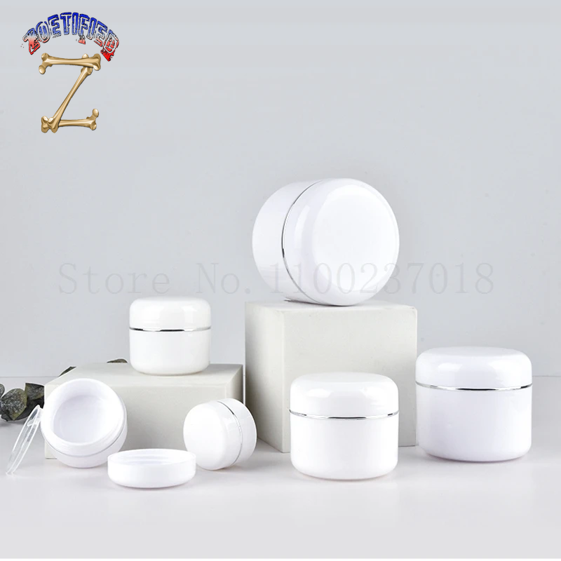 50Pcs/Lot 10G-250G White Refillable Bottles Travel Face Cream Lotion Cosmetic Container Plastic Empty Makeup Jar